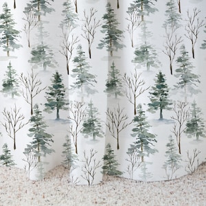 Pine Tree curtains, Wildlife Curtain, Forest animals nursery, Woodland baby room, Wilderness nursery, Single Panel - EnF
