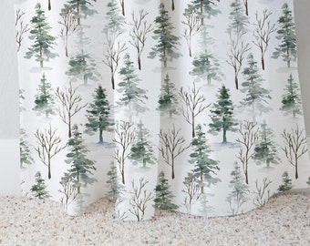Pine Tree curtains, Wildlife Curtain, Forest animals nursery, Woodland baby room, Wilderness nursery, Single Panel - EnF