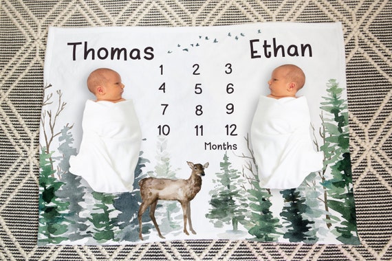 Twins Milestone Blanket Boys Deer Milestone Blanket Hunting Milestone Baby Age Blanket Twins Newborn Gift Forest Monthly Blanket Enf Etsy