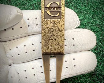 Herramienta de golf de cobre personalizada con impresión topográfica, regalo grabado con láser personalizado