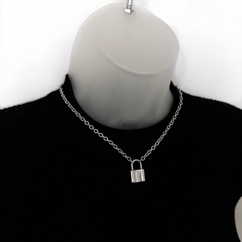 Stainless Steel Padlock Charm Choker Necklace 90s Padlock Etsy