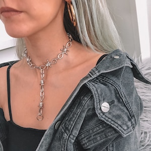 chaîne en fil de fer barbelé en acier, collier en fil de fer barbelé, collier en fil de fer barbelé argenté, grosse chaîne en acier, chaîne en fil de fer barbelé,