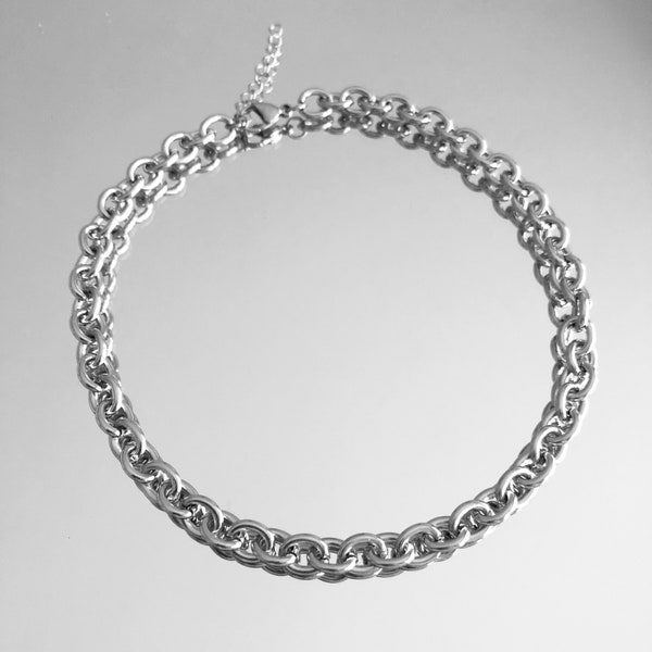 Basic stainless steel choker, stainless steel choker, stainless steel necklace, chunky silver necklace