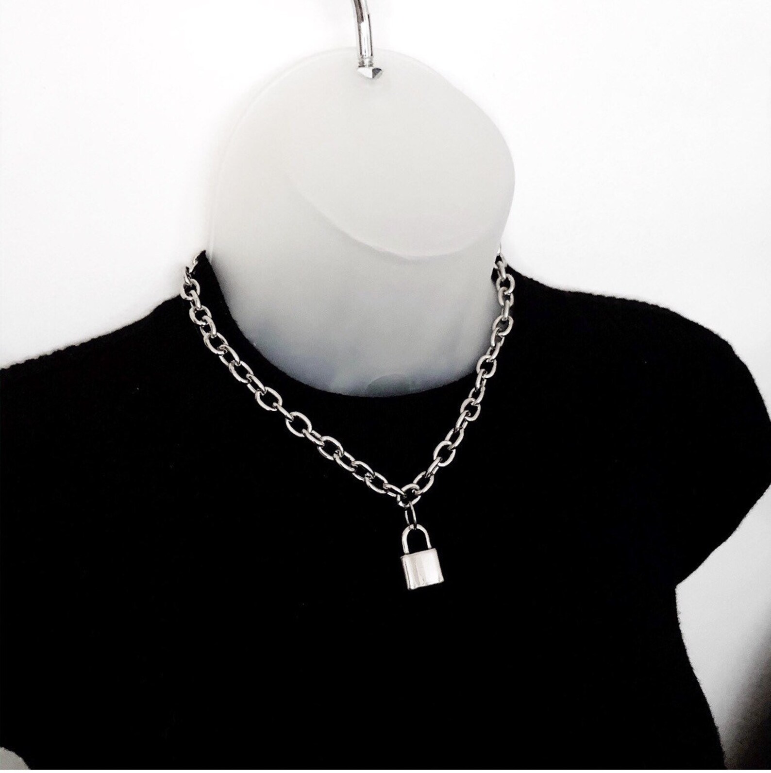 Padlock Necklace Stainless Steel Lock Chain for Men Women Silver 18-24 inch, SIlver