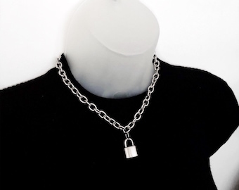 Chunky padlock necklace, stainless steel padlock necklace, 90s padlock choker, padlock choker
