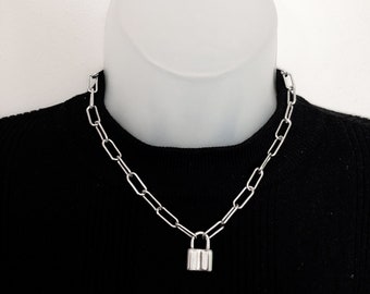 Collier cadenas léger en acier inoxydable, collier cadenas, collier cadenas argenté, cadenas en acier inoxydable