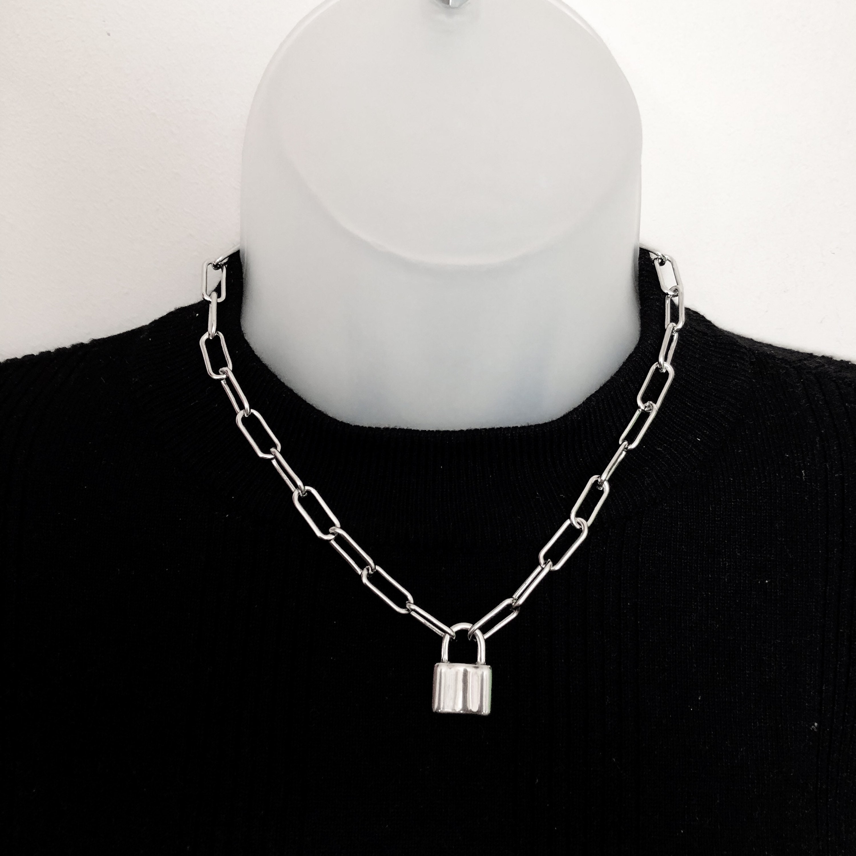 Lightweight stainless steel padlock necklace, padlock necklace, silver padlock necklace, stainless steel padlock