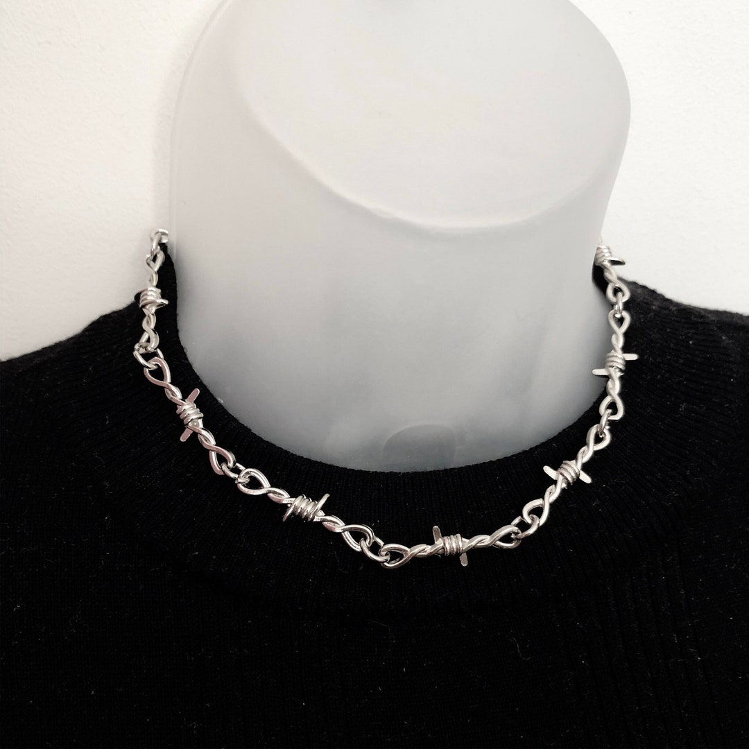 Barbed wire choker, barbed wire necklace, silver barbed wire necklace, stainless steel barbed wire necklace