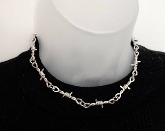 Barbed wire choker, barbed wire necklace, silver barbed wire necklace, stainless steel barbed wire necklace