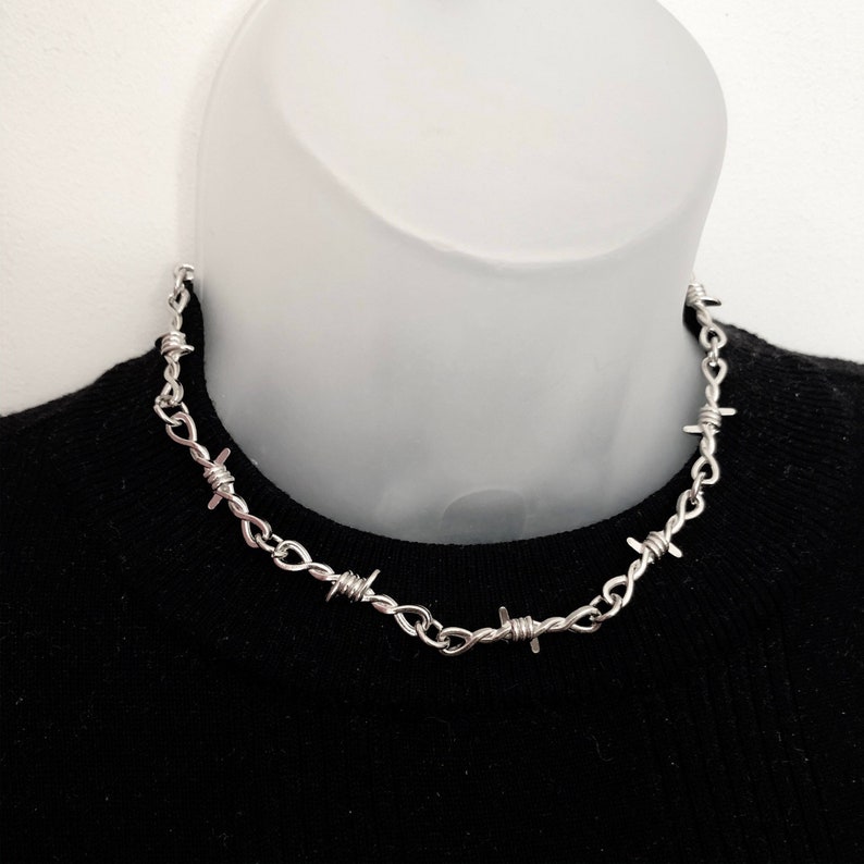 Barbed wire choker, barbed wire necklace, silver barbed wire necklace, stainless steel barbed wire necklace 