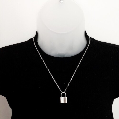 Stainless Steel Padlock Necklace Silver Padlock Necklace Etsy