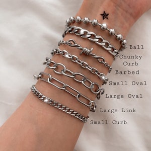 Silver curb ball barbed wire bracelet stainless steel mens womens unisex jewellery gift for her him