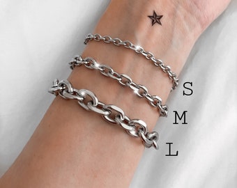 Silver unisex chunky chain bracelets, stainless steel bracelets