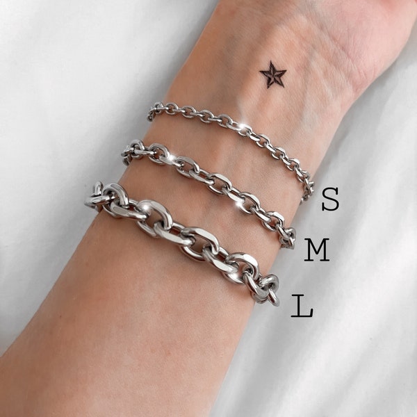 Silver unisex chunky chain bracelets, stainless steel bracelets