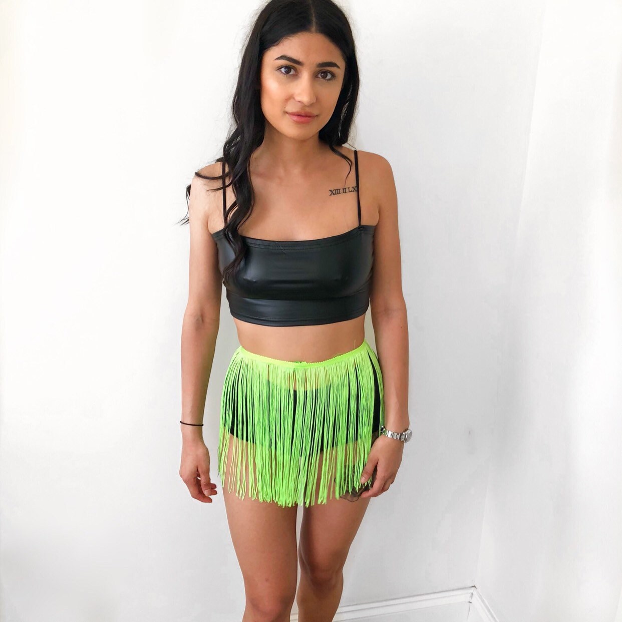 Image of Neon Green Festival Beach Wrap Skirt, Fringe Tassel