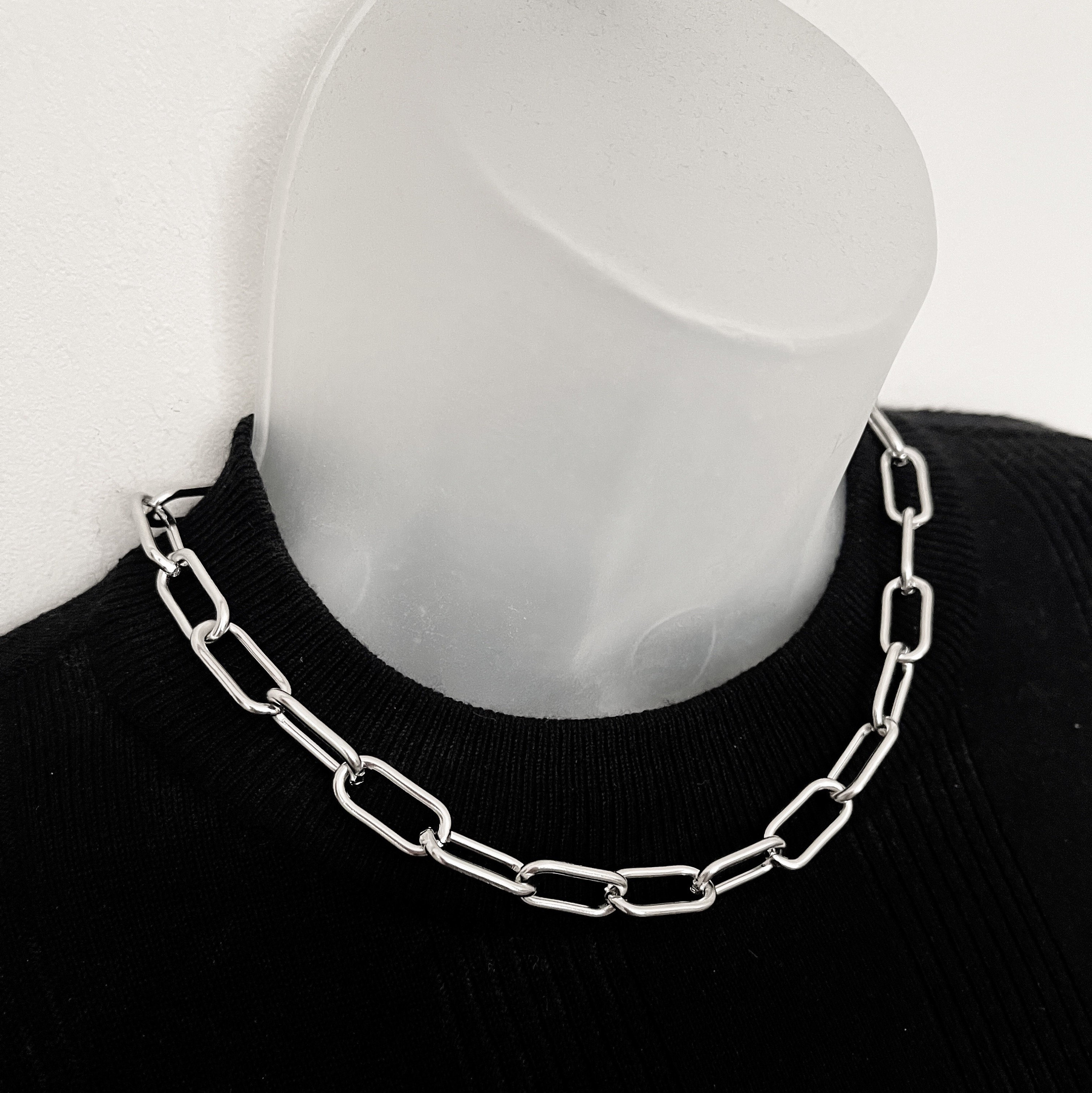 Stainless Steel Simple Chunky Link Necklace, silver necklace, silver choker, 90s, stainless steel chain