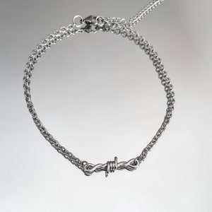 Collier fil de fer barbelé, collier fil de fer barbelé en acier inoxydable, tour de cou en fil de fer barbelé, tour de cou en fil de fer barbelé argenté