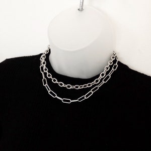 Stainless steel layering set, stainless steel necklace, silver choker, chunky chain choker, chunky chain necklace