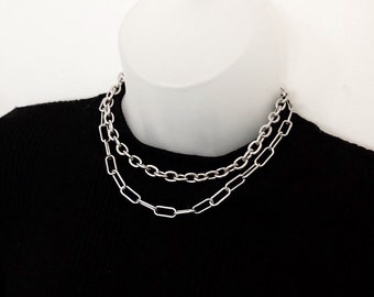 Stainless steel layering set, stainless steel necklace, silver choker, chunky chain choker, chunky chain necklace