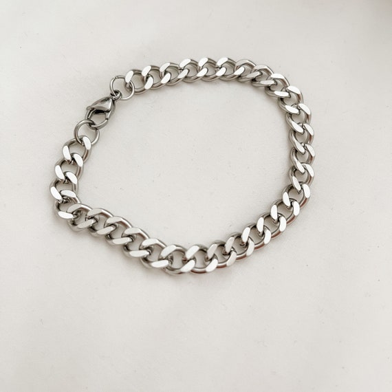 Silver Unisex Curb Chain Bracelets, Stainless Steel