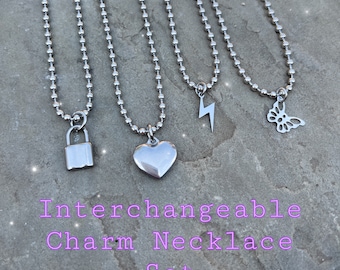 Silver padlock butterfly Lightning bolt heart charm necklace, interchangeable charm necklace set, jewellery gift for her friend