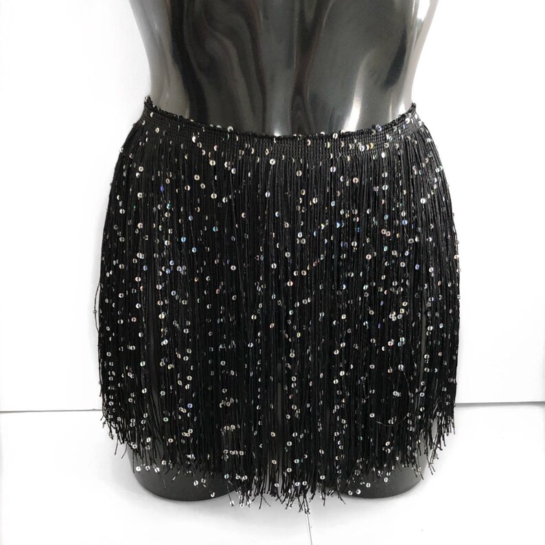 Black Tassel fringe skirt with silver sequins tassel skirt Etsy