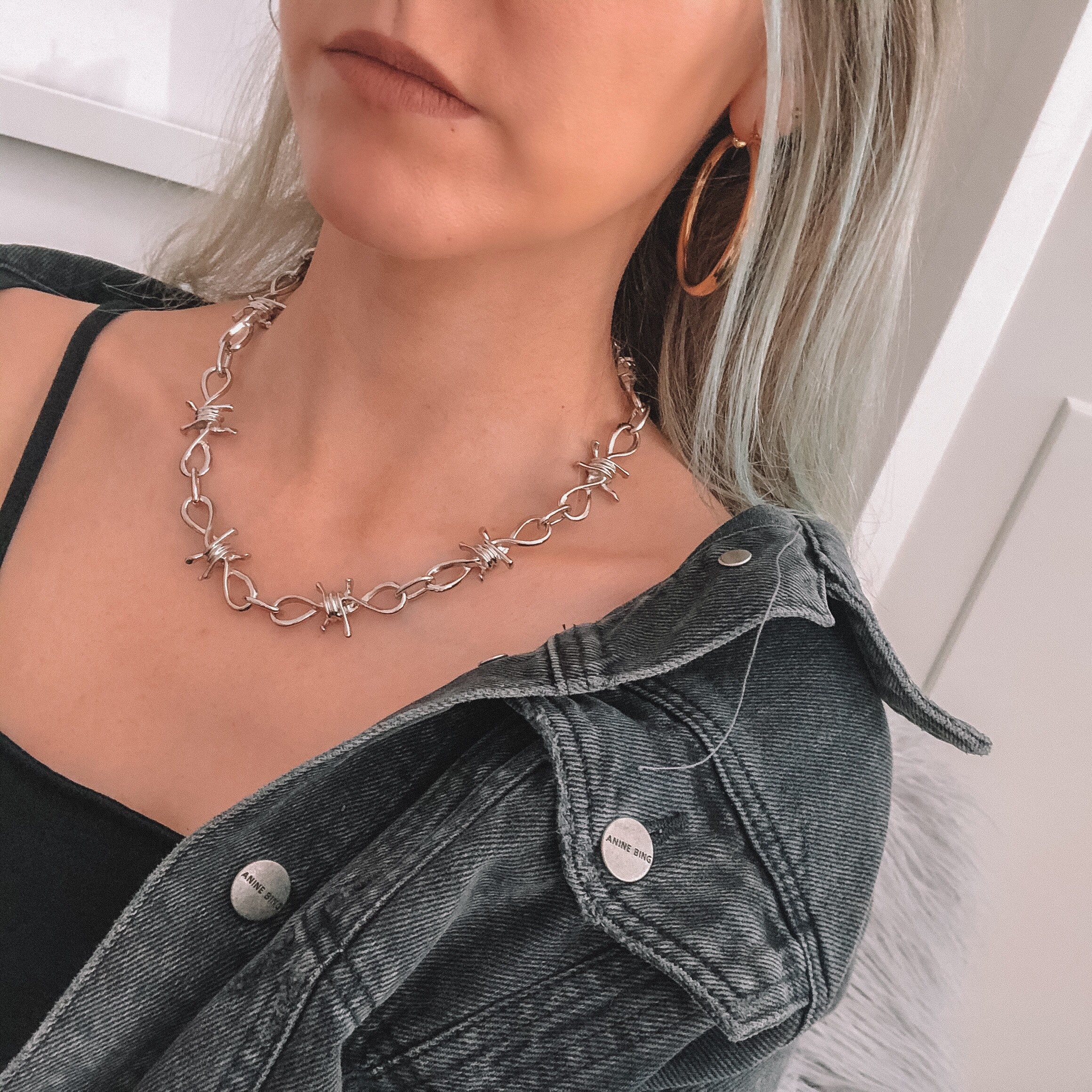Steel Barbed Wire Chain, Barbed Wire Necklace, Silver Barbed