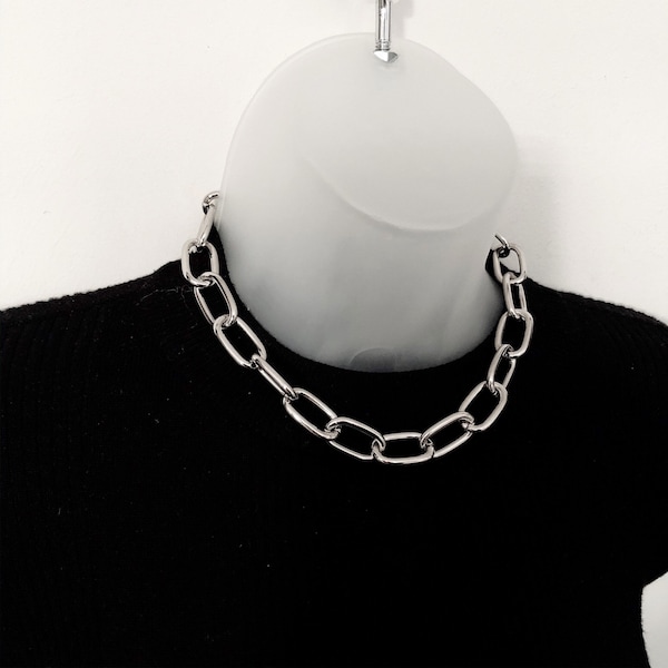 steel chunky chain necklace, 90s chunky chain, chunky steel choker, silver chunky choker