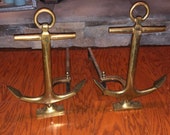Vintage Brass Anchor Puritan Andirons
