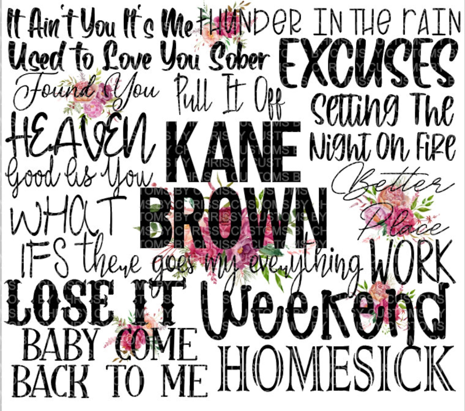 Kane Brown Lyrics PNG JPEG Sublimation waterslide Etsy