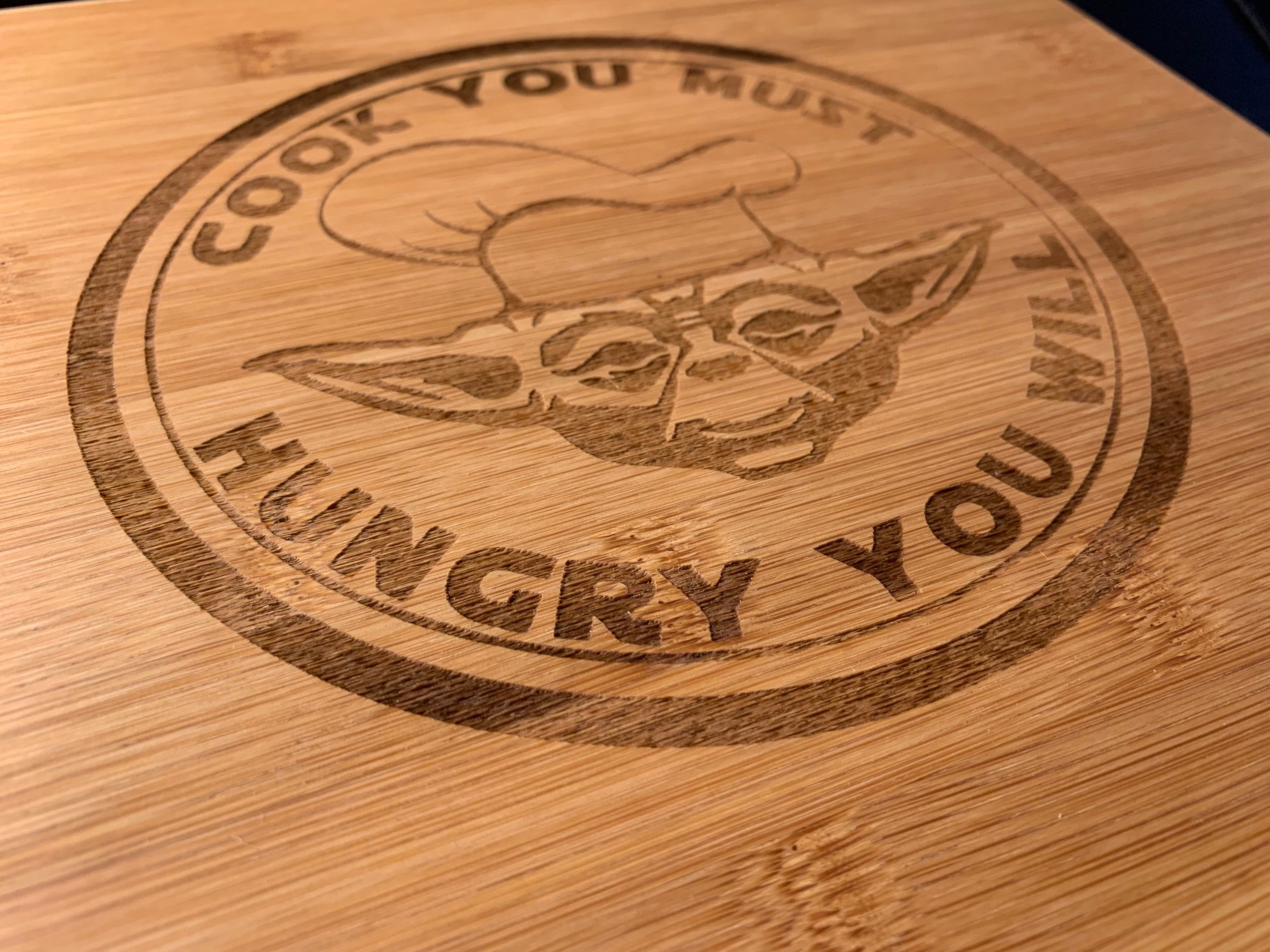 Yoda Cook You Must Engraved Bamboo Wood Cutting Board with Handle Star Wars  Foodie Gift