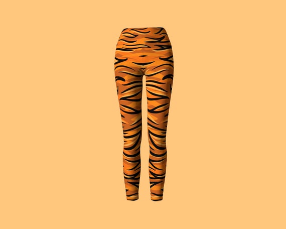 Tiger Print Leggings for Women. Made in Canada. Bright Orange and