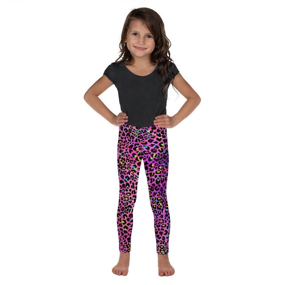 Pink Neon Multi-colored Leopard Print Girls Leggings Colourful