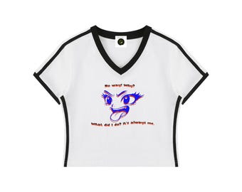 レディース レトロバインディング Vネック クロップドTシャツ