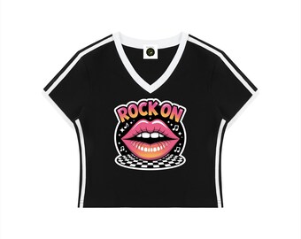 レディース レトロバインディング Vネック クロップドTシャツ