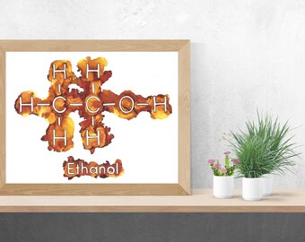 Ethanol, Alcohol, Whiskey, Scotch, Alcohol Ink Art, Limited Run Prints, Molecular Inks, Scientist, Nerdy, Science, Foodie, Booze, Drink
