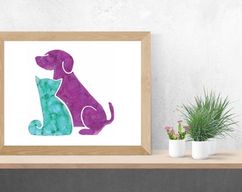 Dog and Cat, Alcohol Ink art, Limited Run Prints, Cat Lover, Dog Lover, Kitty, Pupper, Molecular Inks, Pet Lover, Best Friends,