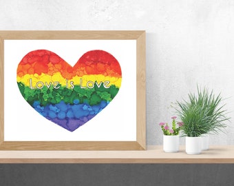 Love is Love, Alcohol Ink Art, Limited Run Prints, LGBTQ+, Equality, Molecular Inks, Scientist, Rainbow, Equal Rights, Heart, Love