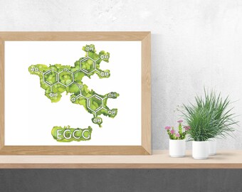 EGCG, Epigallocatechin gallate, Molecule, Alcohol Ink Art, Limited Run Prints, Molecular Inks, Scientist, Foodie, Green Tea, Science