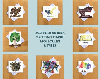 Greeting Card Individual, Theobromine, Serotonin, Resveratrol, Trees, Vanillin, Caffeine, Sucrose, Alcohol Ink Art, Molecular Inks, A2 Card