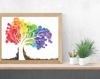 Rainbow Tree, Alcohol Ink Art, Limited Run Prints, LGBTQ+, Equality, Molecular Inks, Scientist, Rainbow, Tree, Windswept, Dendrophilia
