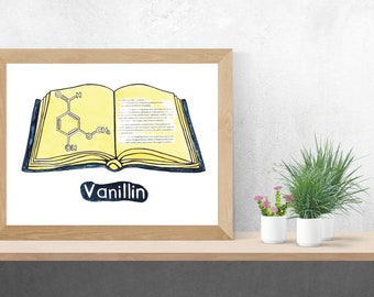 Vanillin, Book, Alcohol Ink Art, Limited Run Prints, Molecular Inks, Scientist, Foodie, Bibliophile, Old Book Smell, Vanilla, Science