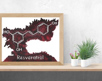 Resveratrol, Wine, Phenolic Compound, Alcohol Ink Art, Limited Run Prints, Molecular Inks, Scientist, Nerdy, Science, Foodie, Oenophilia