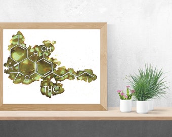 THC, Tetrahydrocannabinol, Alcohol Ink Art, Limited Run Prints, Molecular Inks, Scientist, Nerdy, Cannabis, Cannabinoid, Psychoactive