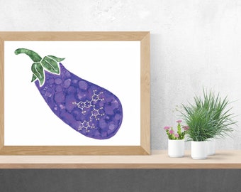 Eggplant, delphinidin-3-rutinoside, Alcohol Ink Art, Limited Run Prints, Molecular Inks, Scientist, Nerdy, Science, Fruit, Foodie, Gardener