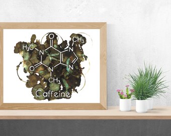 Caffeine, Coffee, Tea, Stimulant, Alcohol Ink Art, Limited Run Prints, Molecular Inks, Scientist, Nerdy, Science, Foodie, Neccessity of Life