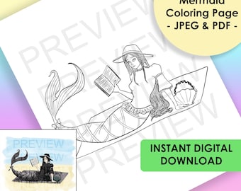 Mermay 2025 Mermaid Coloring Page Adult Printable Beach Goth Art Drawing Illustration Fun Fantasy Coloring Activity Kids Ocean Magical Theme