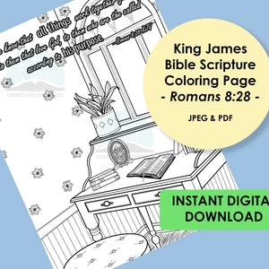 Romans 8:28 KJV King James Bible Scripture Coloring Page Printable Bible Verse Adult Coloring Christian Art Page