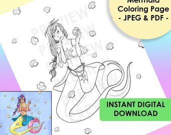 Mermay 2025 Mermaid Coloring Page Adult Coloring Printable Sweet Treat Art Drawing Illustration Fun Lineart Fantasy Coloring