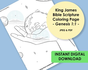 Genesis 1:1 Creation Heaven and Earth King James Bible Scripture Coloring Page Download Printable Christian Coloring